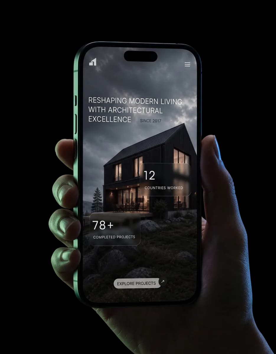 Mājaslapas piemērs telefonā — arhitektūras uzņēmuma lapa